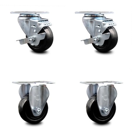 Service Caster 3 Inch Hard Rubber Wheel Swivel Top Plate Caster Set with 2 Brake 2 Rigid SCC SCC-20S314-HRS-TLB-TP2-2-R-2